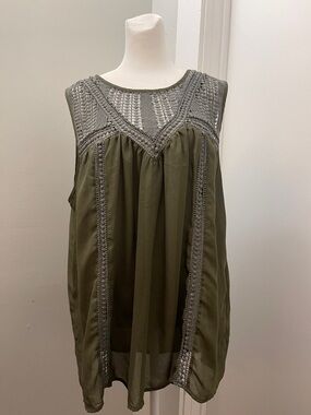 Olive Crochet Yoke Sleeveless Camisole